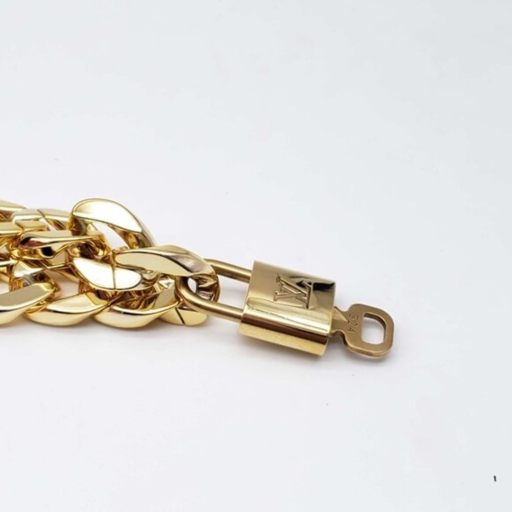 Authentic Louis Vuitton Lock& Key w/Unbranded Cuban Gold Plated Chain 012726 - Picture 6 of 10